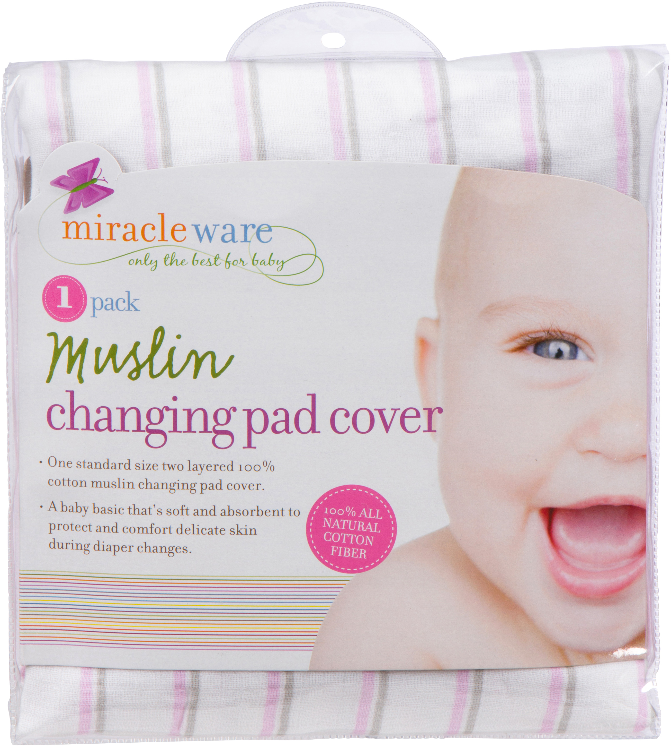 Pink and Grey Stripes MiracleWare Muslin Changing Pad Cover