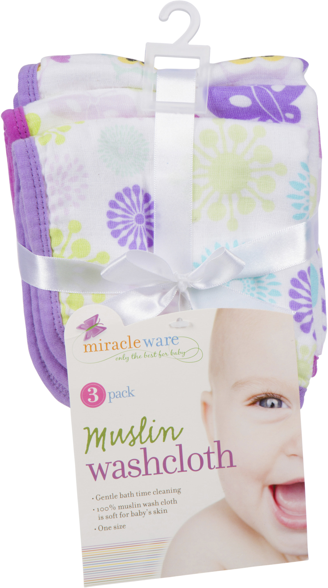 Colorful Bursts MiracleWare Muslin Baby Washcloths 3-pack