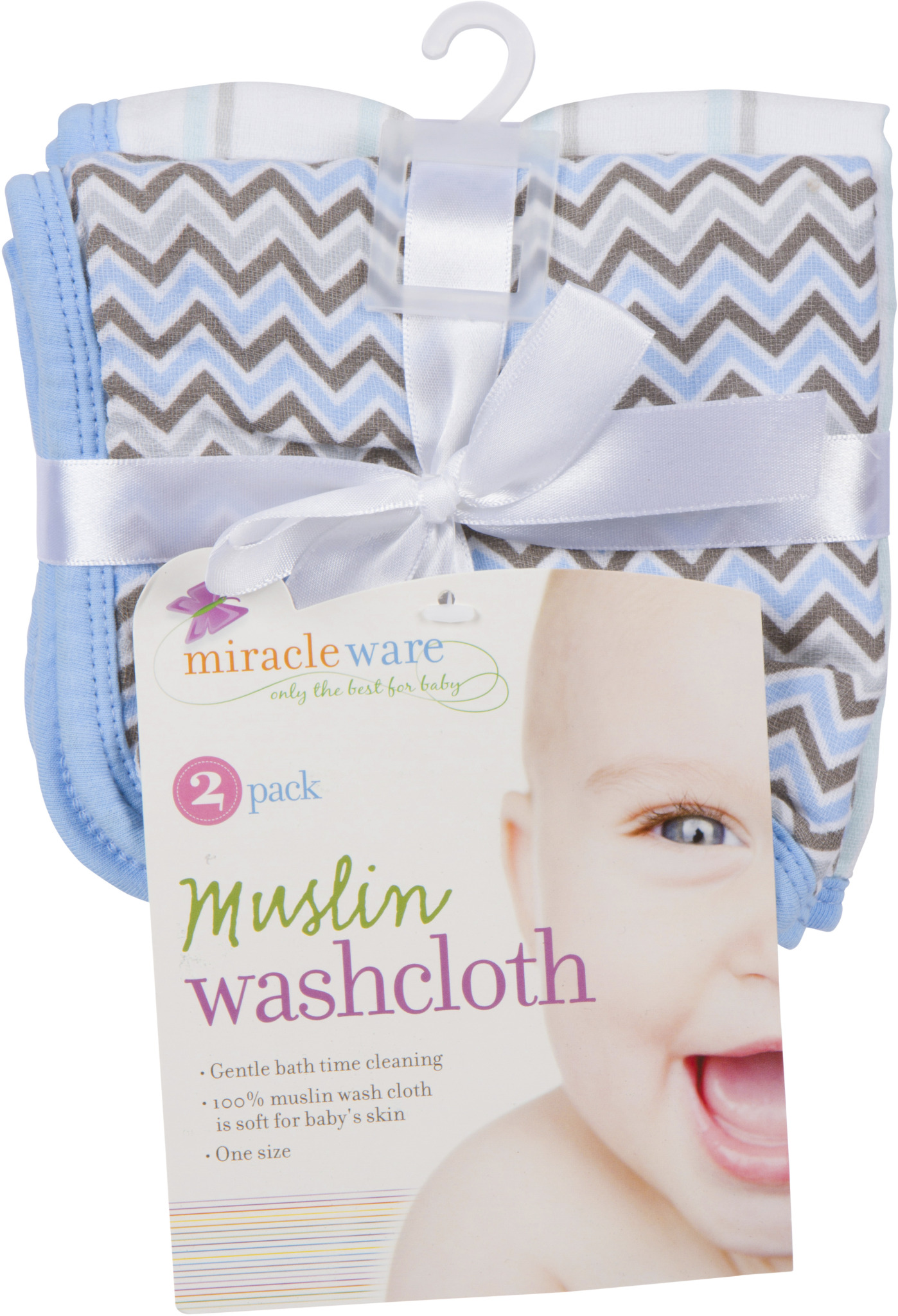 Blue MiracleWare Muslin Baby Washcloths 2-pack